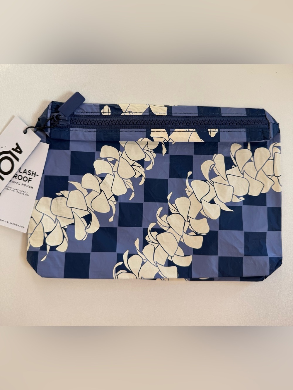 Aloha Collection "Overlei" Small Pouch - Current/Navy Blue Checkered NWT HTF
